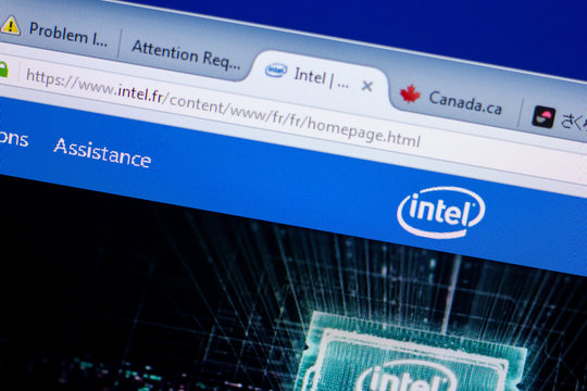 Ryazan, Russia - May 08, 2018: Intel website on the display of PC, url - Intel.fr.