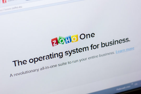 Ryazan, Russia - May 08, 2018: Zoho website on the display of PC, url - Zoho.eu.