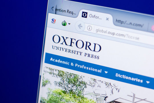 Ryazan, Russia - May 08, 2018: OUP website on the display of PC, url - OUP.com.