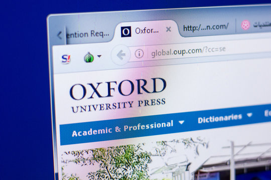 Ryazan, Russia - May 08, 2018: OUP website on the display of PC, url - OUP.com.