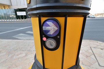 Button of manual control of the traffic light in Doha, Qatar