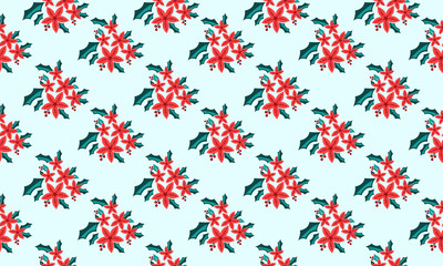 Christmas Flower pattern background, with leaf and red rose flower modern design.