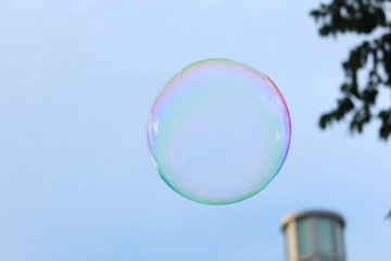 soap bubbles on background of blue sky