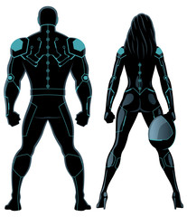 Futuristic Superhero Couple on White © Malchev