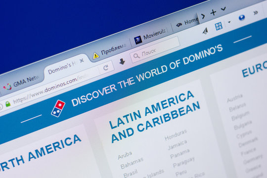 Ryazan, Russia - May 13, 2018: Dominos website on the display of PC, url - Dominos.com.
