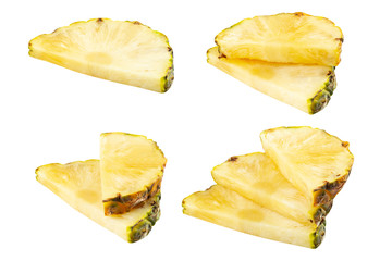 .Pineapple fly sliced piece collection set. .Set of pineapple Fruit food on white isolated .Clipping path.