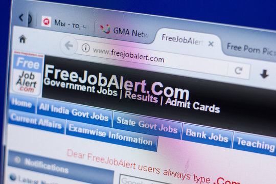 Ryazan, Russia - May 13, 2018: FreeJobAlert website on the display of PC, url - FreeJobAlert.com.