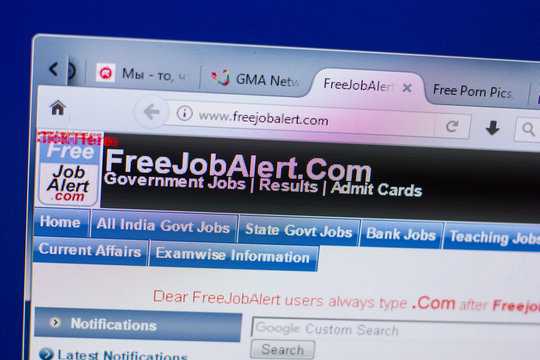 Ryazan, Russia - May 13, 2018: FreeJobAlert website on the display of PC, url - FreeJobAlert.com.