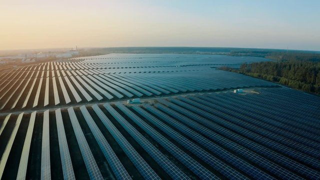 Top view of a solar power station, renewable energy, solar panels.