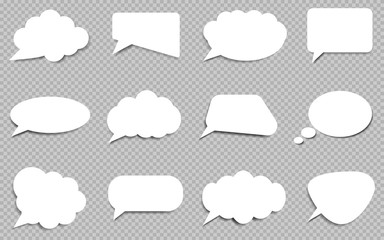 White blank retro speech bubbles isolated vector set. Illustration of cloud bubble speech for communication.