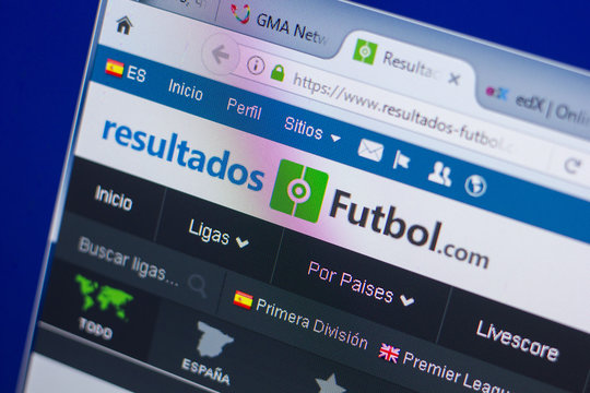 Ryazan, Russia - May 13, 2018: Resultados-futbol website on the display of PC, url - Resultados-futbol.com.