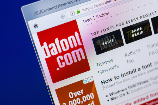 Ryazan, Russia - May 13, 2018: DaFont website on the display of PC, url - DaFont.com.