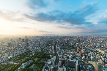 Fototapeta na wymiar Skyline in Osaka, Sunset view of the Cityscapes