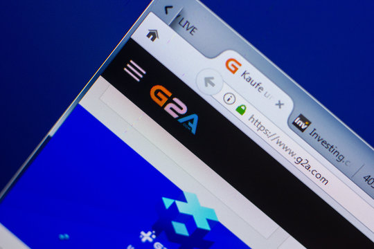 Ryazan, Russia - May 13, 2018: G2A website on the display of PC, url - G2A.com.