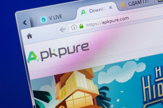 Ryazan, Russia - May 13, 2018: Apkpure website on the display of PC, url - Apkpure.com.