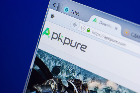 Ryazan, Russia - May 13, 2018: Apkpure website on the display of PC, url - Apkpure.com.