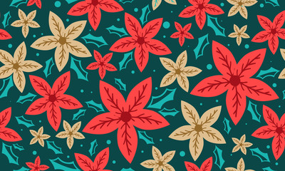 Elegant red flower pattern background for Christmas, with leaf and flower design.