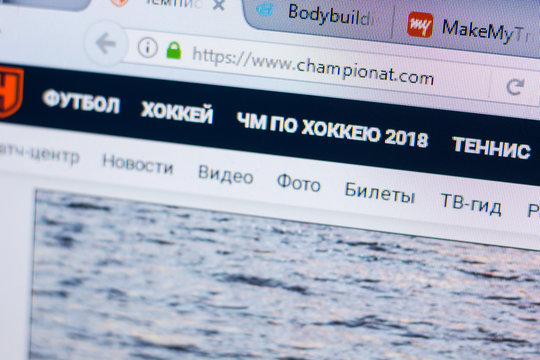 Ryazan, Russia - May 13, 2018: Championat website on the display of PC, url - Championat.com.