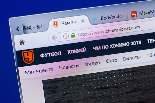 Ryazan, Russia - May 13, 2018: Championat website on the display of PC, url - Championat.com.