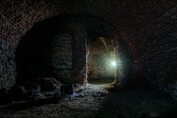 Dark dungeon under the old Prussian fortress - obrazy, fototapety, plakaty