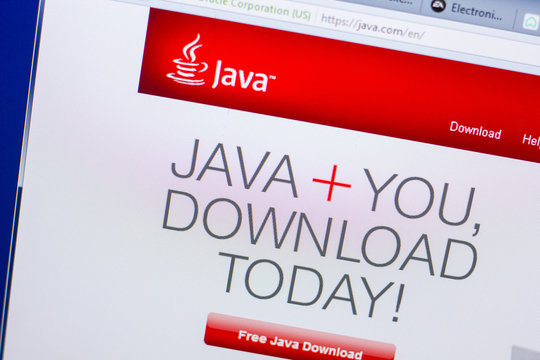 Ryazan, Russia - May 13, 2018: Java website on the display of PC, url - Java.com.