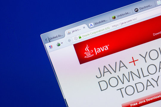 Ryazan, Russia - May 13, 2018: Java website on the display of PC, url - Java.com.