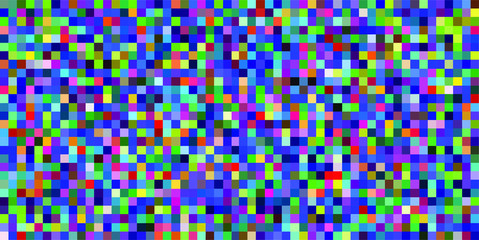 Abstract geometric background with glitch art VHS effect of pixel sorting. Mosaic of random colorful pixels like in 8bit video game.