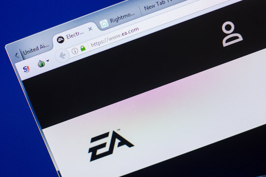 Ryazan, Russia - May 13, 2018: EA website on the display of PC, url - EA.com.
