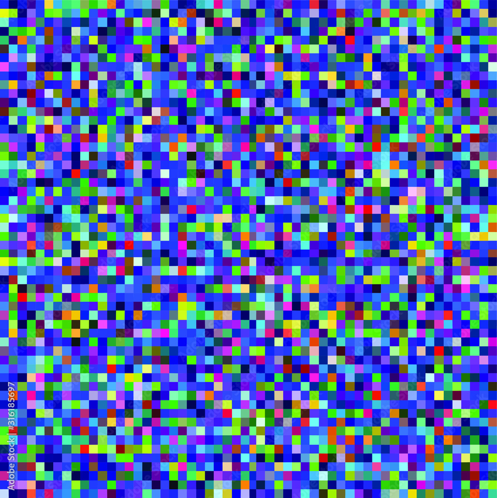 Poster Abstract geometric background with glitch art VHS effect of pixel sorting. Mosaic of random colorful pixels like in 8bit video game.