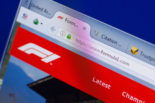 Ryazan, Russia - May 13, 2018: Formula1 website on the display of PC, url - Formula1.com.