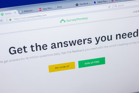 Ryazan, Russia - May 13, 2018: SurveyMonkey website on the display of PC, url - SurveyMonkey.com.