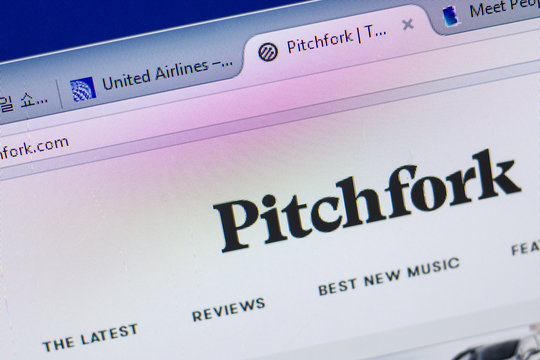 Ryazan, Russia - May 13, 2018: Pitchfork website on the display of PC, url - Pitchfork.com.