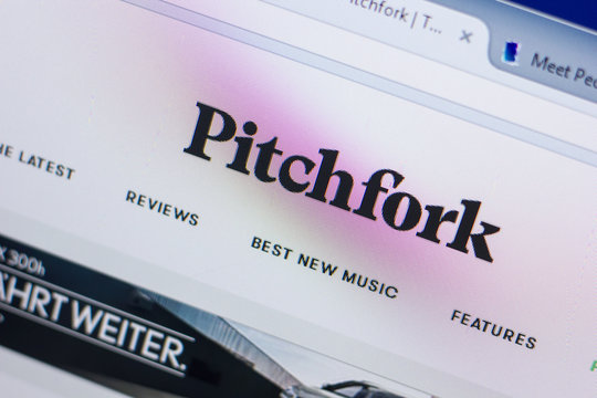 Ryazan, Russia - May 13, 2018: Pitchfork website on the display of PC, url - Pitchfork.com.