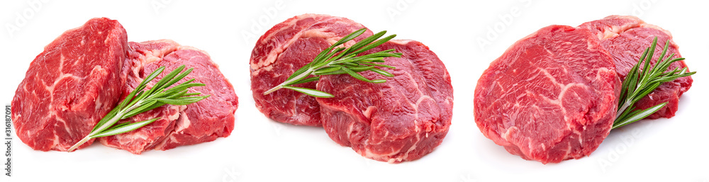 Wall mural Beef steak isolated on white background. Raw beef collection isolated on white