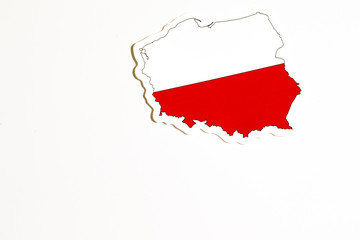 National flag of Poland. Country outline on white background with copy space. Politics illustration
