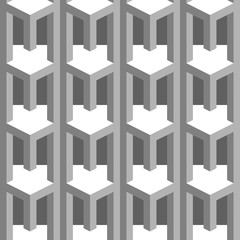 Seamless pattern with rectangulars and columns making an optical illusion. Geometry texture repeat background.