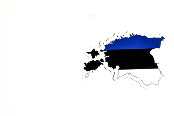 National flag of Estonia. Country outline on white background with copy space. Politics illustration
