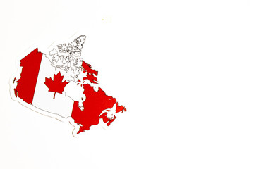 National flag of Canada. Country outline on white background with copy space. Politics illustration