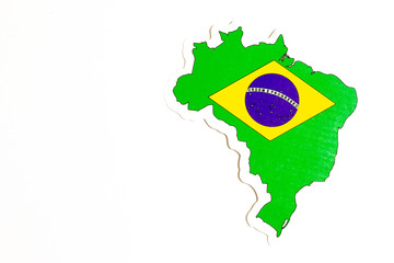 National flag of Brazil. Country outline on white background with copy space. Politics illustration