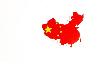National flag of China. Country outline on white background with copy space. Politics illustration
