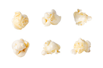 Popcorn piece on white isolated