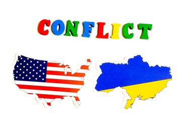 USA and Ukraine conflict concept illustration. National flags