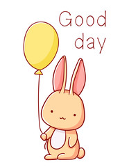 Cute bunny with balloon cartoon kawaii print good day flat hand drawn isolated on white background