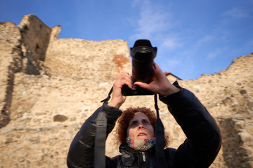 Woman visiting a fortress