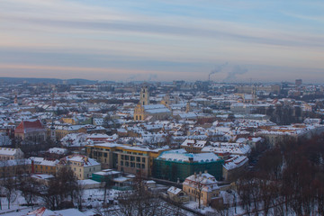 Fototapeta na wymiar High view of the historic districts of Vilnius in winter. Lithuania