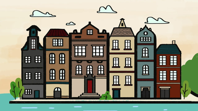 amsterdan hand drawn illustration,europe architecture,Netherlands  background