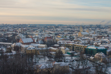 Fototapeta na wymiar High view of the historic districts of Vilnius in winter. Lithuania