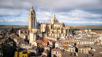 Fototapeta na wymiar Segovia Cathedral aerial view in Spain