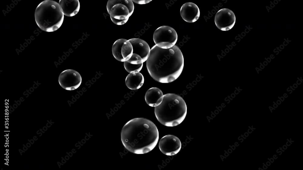 Poster bubble foam particle floating in air deep blue sea background. nature and abstract science for decor