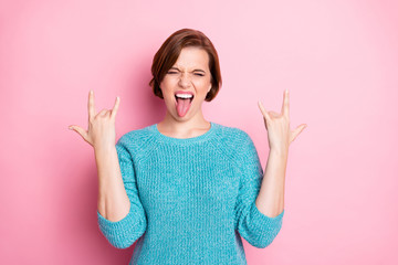 Close-up portrait of her she nice attractive lovely crazy foolish naughty cheerful cheery...